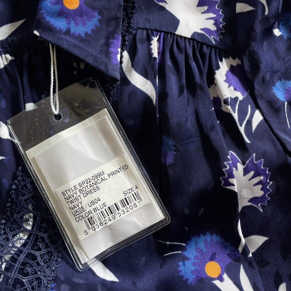 Self Portrait Navy Botanical Print Twisted Dress – 4 - Picture 7 of 10